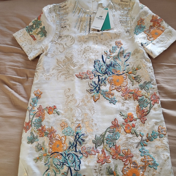 H&M Conscious Collection Embroidered Silk-Blend Dress Crown Princess Victoria - Picture 3 of 4